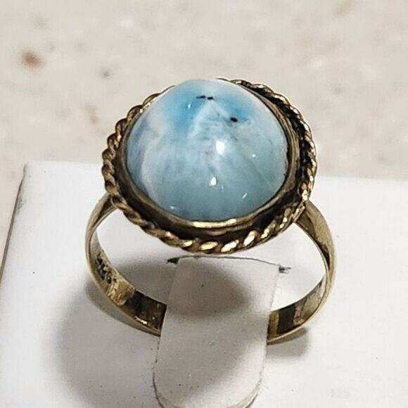 Larimar Size 6 Ring Ocean Sky Blue Cabochon Vintage Sterling Silver Rope Edging - Picture 6 of 12